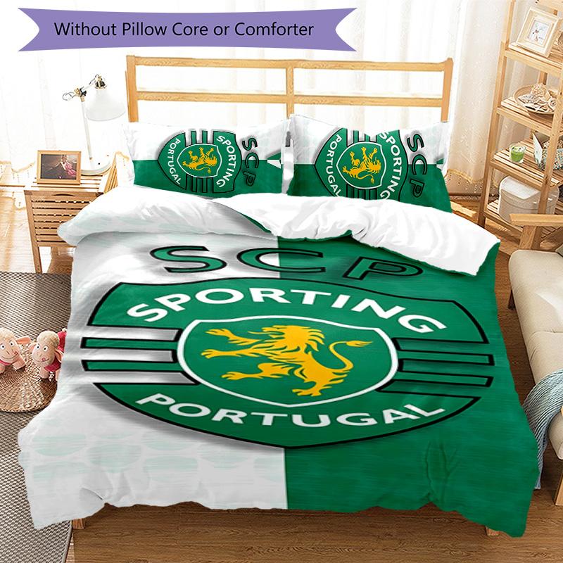 3pcs Sporting CP logo pattern bedding set duvet cover set includes duvet cover &pillowcases,perfect all season bedroom decoration&gift