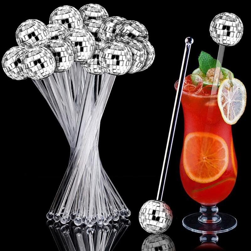 6Pcs/set Discos Decorative Straws Plastic Cocktail Straws Glitter Mirror Discos Balls Drinking Decor for Discos Party
