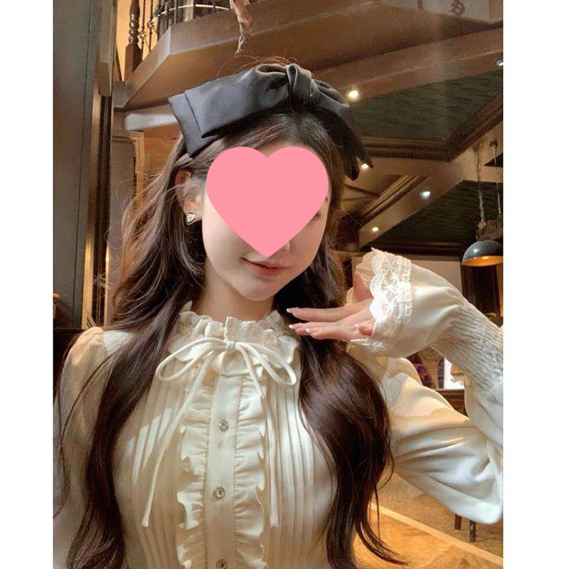 Cream Bagel French Sweet Age-Reducing Lace Ruffle Slimming Blouse - Women's Autumn Court Style Top