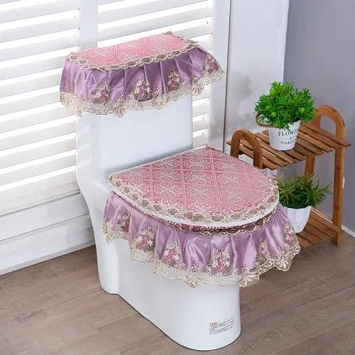 Σετ Τριών Τεμαχίων Τουαλέτας Golden Velvet 4 Εποχών Δαντελωτό Ύφασμα Στυλ Φερμουάρ Υψηλής Ποιότητας Μαξιλάρι Καθίσματος Τουαλέτας Κάλυμμα Μαξιλαριού Καθίσματος Τουαλέτας