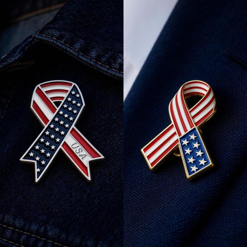Usa Flag Ribbon Enamel Pin American Patriotic Awareness Brooch Metal Lapel Pin For Clothing Bag Hat Independence Day Decor