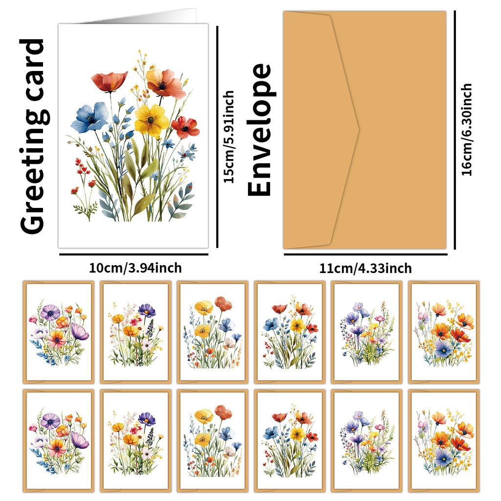 12pcs Watercolor Wildflower Thank You Cards Set with Envelopes, Greeting Cards with Messages for Birthdays, Invitations & Gifts