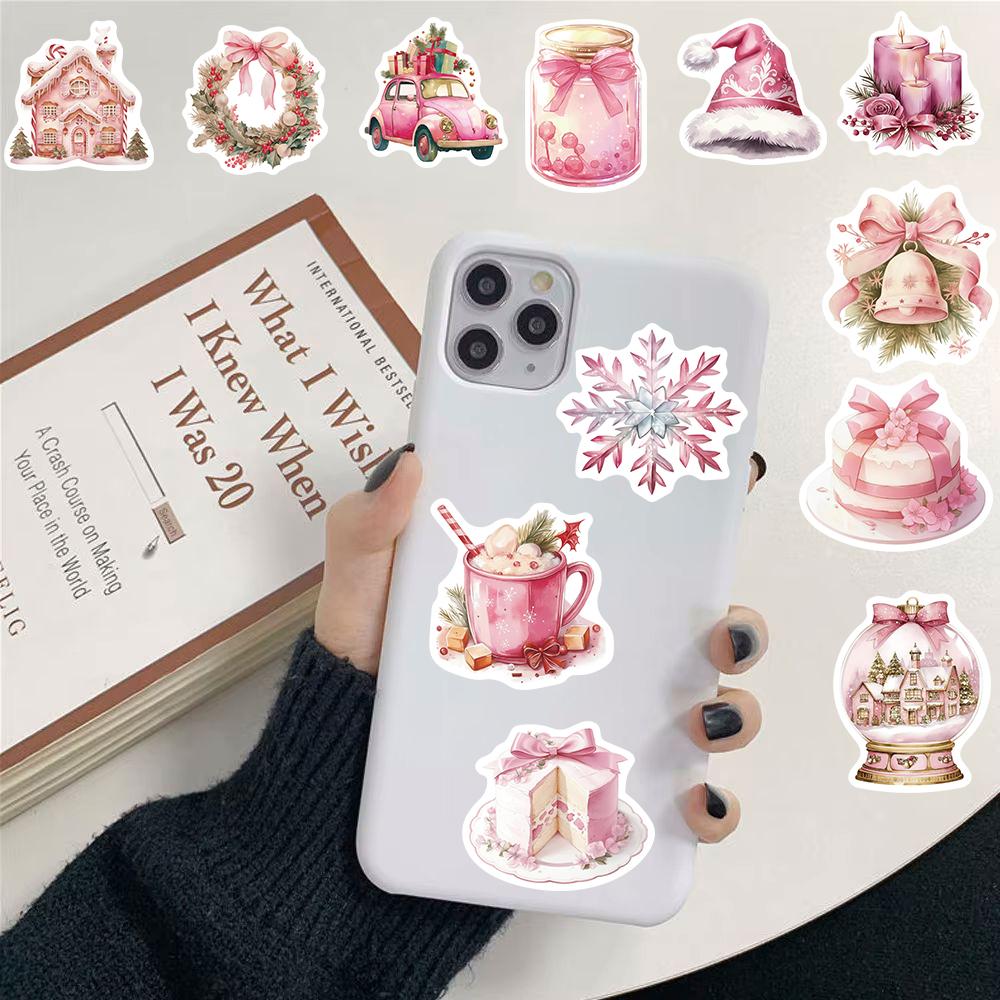 50/100PCS Pink Christmas Sticker Claus Stickers DIY Laptop Phone Harajuku Paintings Personalized Skateboard Festival Decals