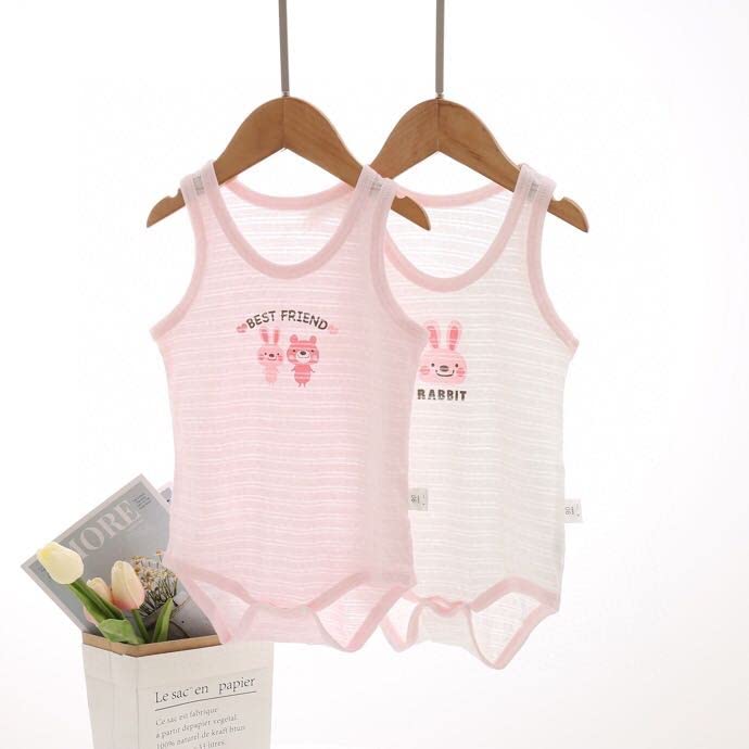 Baby Koi Baby Clothes Camisole Girls Set Romper Underwear Material Coverall Pink Set 4 Rabbit Pattern 100cm Three-Piece All-Year