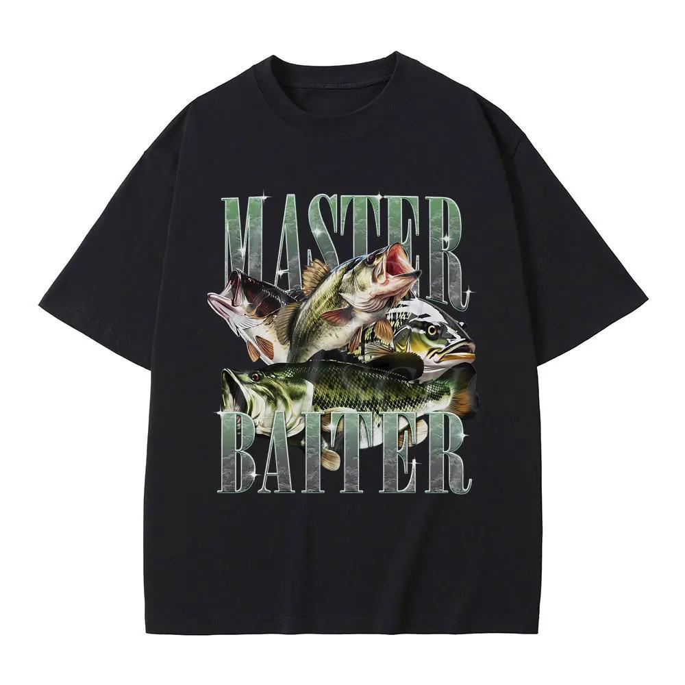 Funny Meme Master Baiter Bass Fishing Fisher Graphic T-shirts Men Casual Cotton Tshirt Short Sleeve Vintage Summer Pop T Shir... S