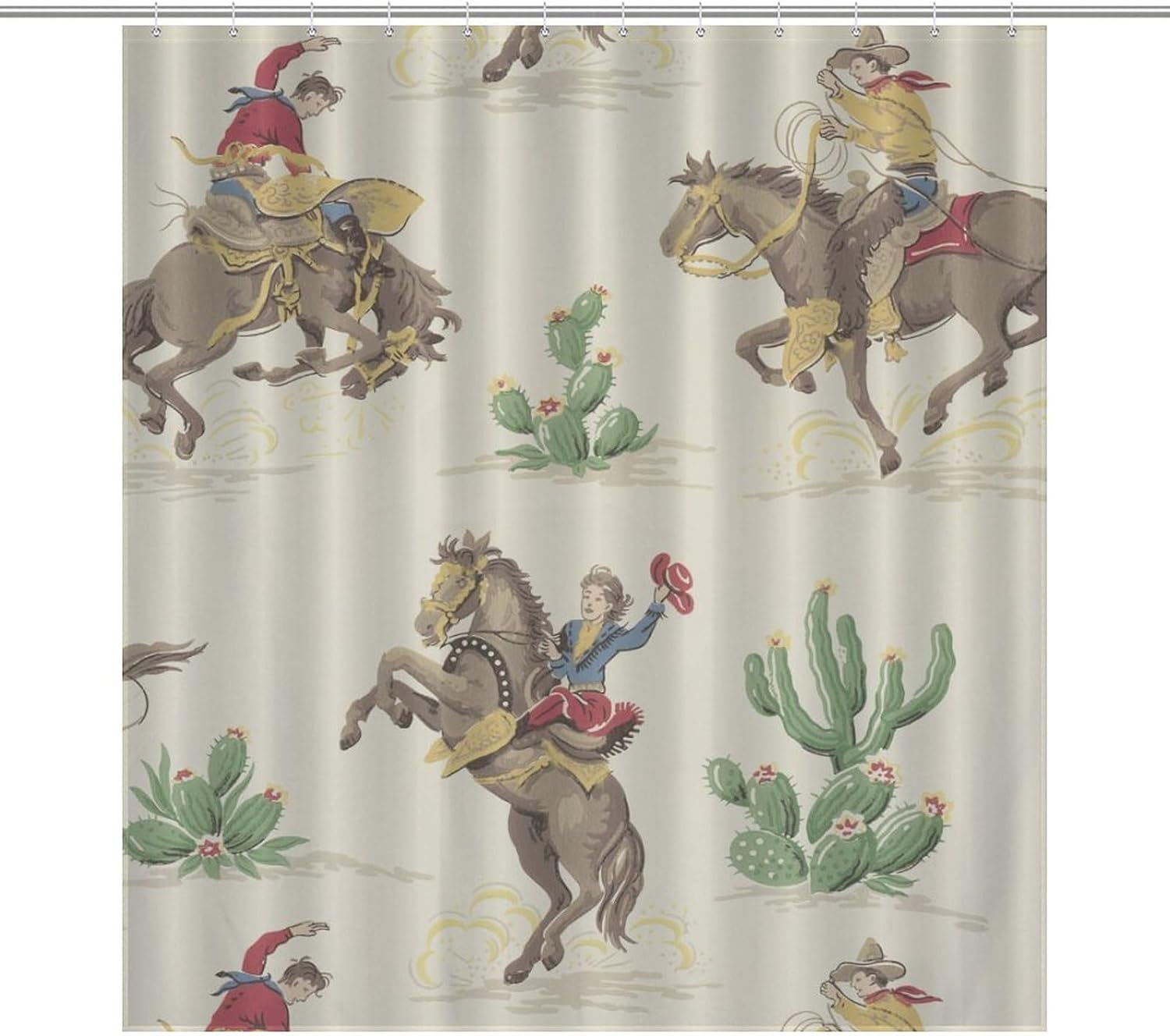 

Western Shower Curtains For Bathroom, Cowboy Cartoon Decor Pattern Print Bath Drapes Set With Hooks, Waterproof Fabric Windows W60H190(CM)-1 Pcs