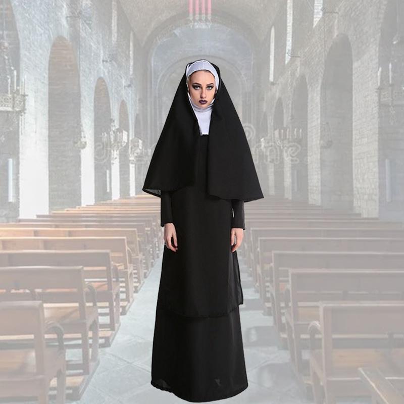 Adult Halloween Costume Cosplay Nun Outfit For Stage Performances L Xl)