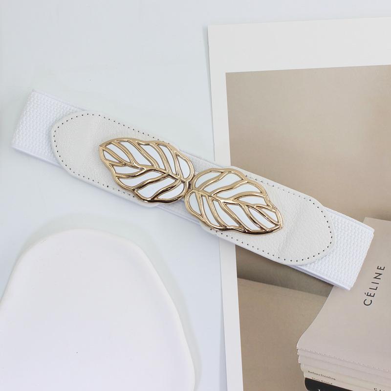 Women's Fashionable Elastic Waist Skirt Sweater with Leaf Buckle and Slim 4cm Belt