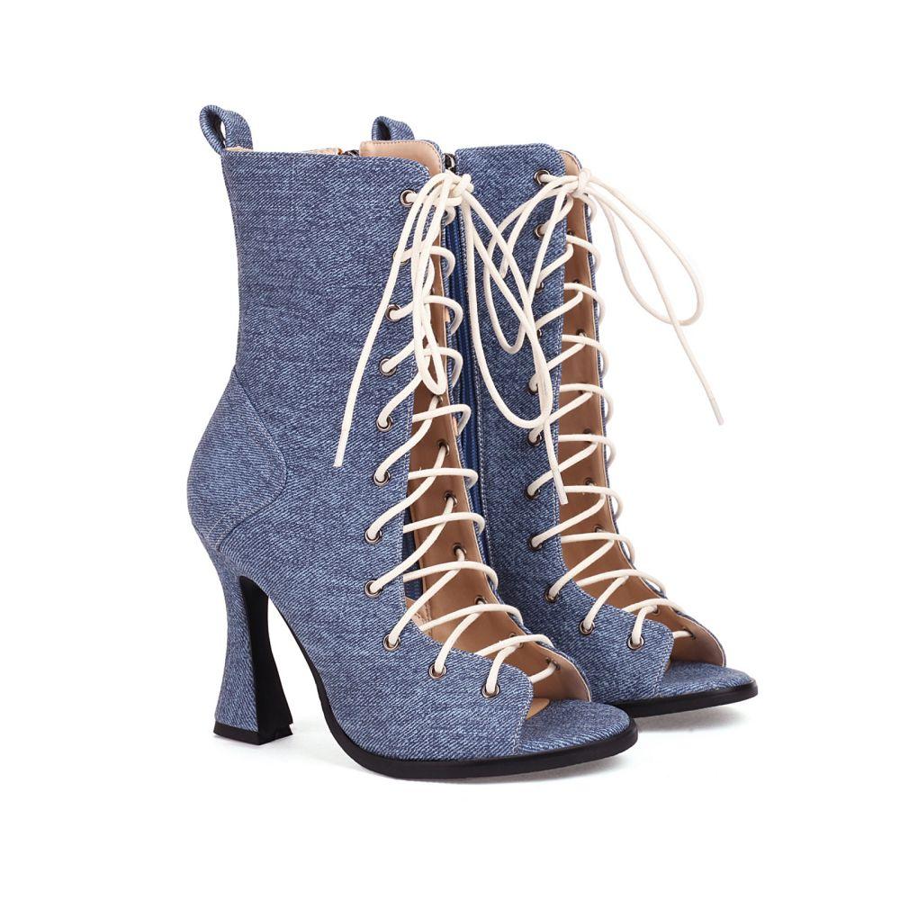 Damen Cool-Stiefel mit hohen Absätzen, sexy europäischer und amerikanischer Stil, Frühling und Sommer neu, dünne Absätze, Übergröße, römische Sandalen