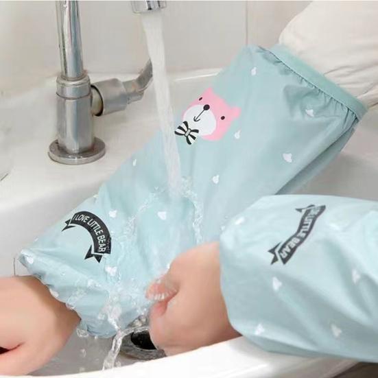 1 Pair Oilproof Anti Fouling Elastic Cuffs Kitchen Oversleeves Cartoon Cloud Bear Print Cleaning Oversleeves Household Supplies