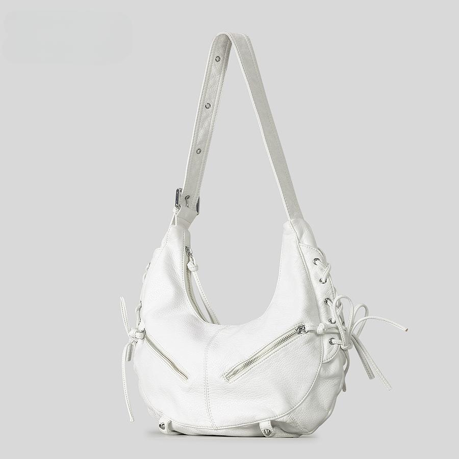 Strappy Punk Style Motorcycle Underarm Bag for Women Messenger Bag Large Capacity Soft PU Leather Female Shoulder Bag Handbag