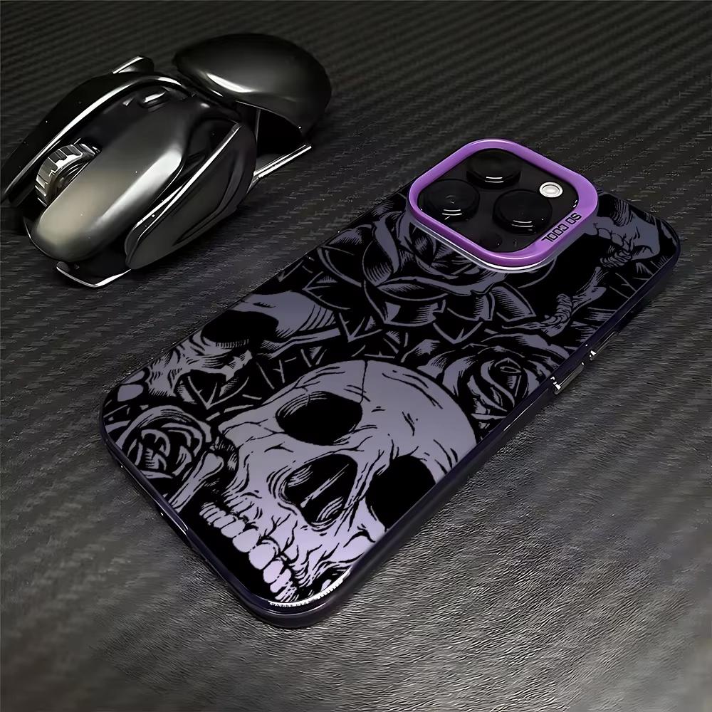 Heavy Duty Shockproof Black Art Skull Case For Iphone 17 Air 16 16e 15plus 14 13 12 11 Pro Max Matte Protective Back Cover