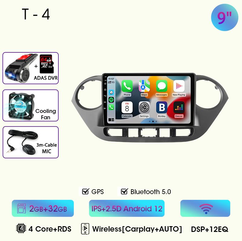 9" Car Radio For Hyundai Grand I10 I 10 2013 2014 2015 2016 2017 2018 Android12 Carplay Auto Multimidia Video Player Head Unit