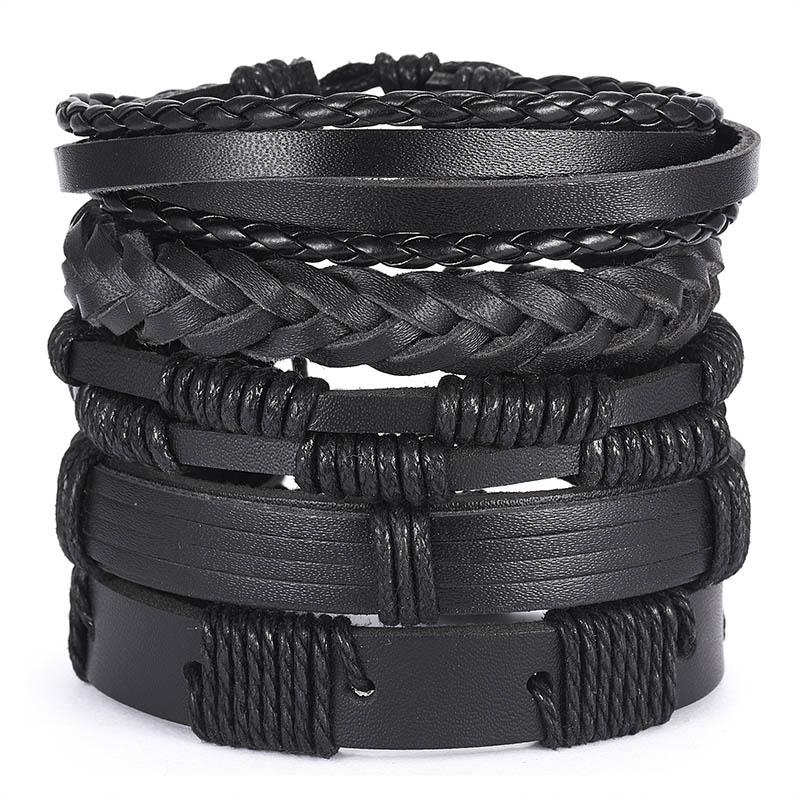 Vintage Multilayer Braided Leather Bracelet For Men Star Leaf Owl Handmade Rope Wrap Bangle Male Gift Jewelry