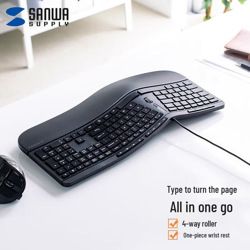 Shanye Ergonomic Wired Keyboard with Wrist Rest and 4-Way Scroll Wheel