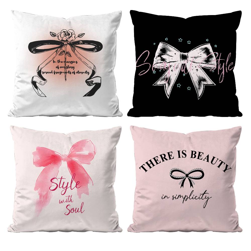 Korean Trendy Bow Pillow Case Anti-dustmite Pillowcase Invisible zipper silky short plush Sofa cushion cover