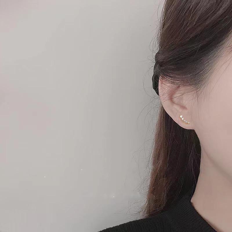 Beixi Silver S925 Sterling Small Row Diamond Stud Earrings, Summer Micro-Paved Zirconia, Simple and Cute Style.
