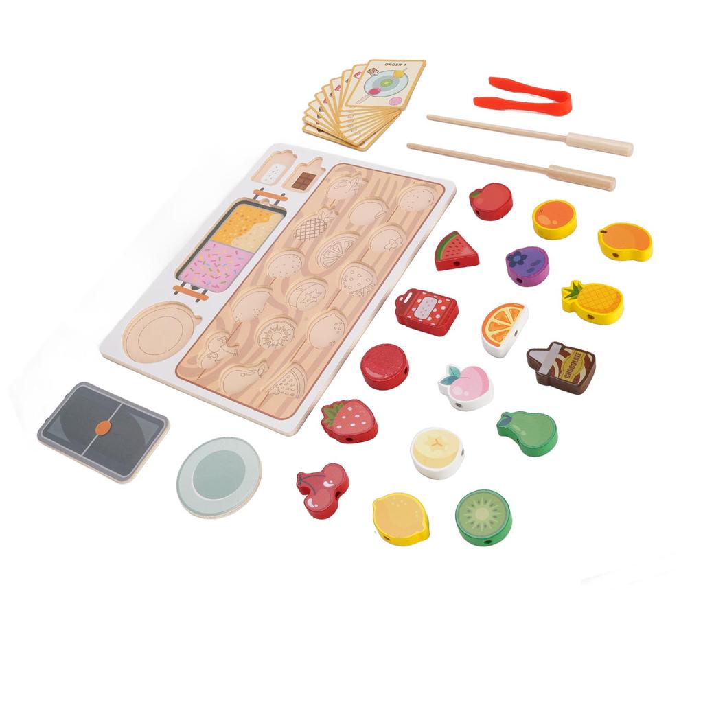 Wooden Fruit Bead Skewer Toys Simulation Wooden Pretend Fruit Educational Toys for Children