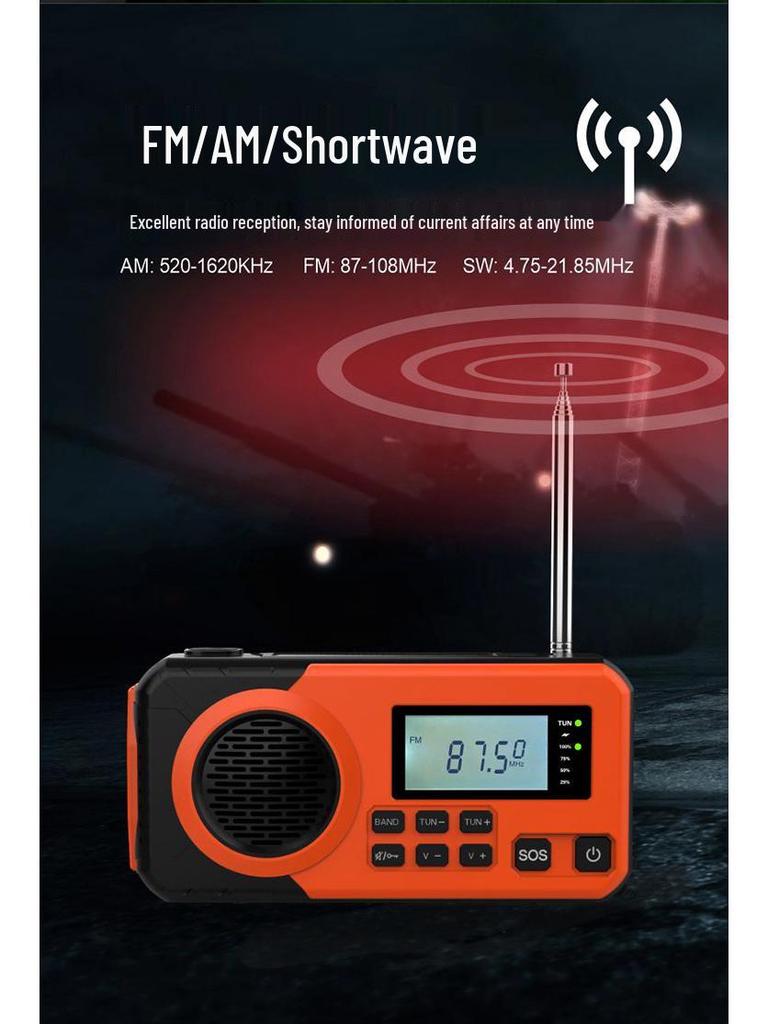 Outdoor Emergency Solar Crank Radio & Multi-Function Flashlight Power Bank