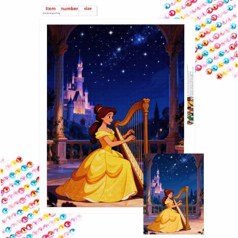 Disney Belle harp fairy tale castle 5D handmade diy diamond painting, home wall decoration