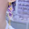 Fashionable and High-end Purple Zircon Flower Tassel Earrings for Women, Light Luxury and Versatile Earrings Fashion Trend