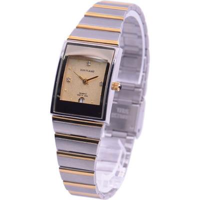 J-AXIS Women's MJL-Y75-T (Made In Japan Sun Flame) Rectangular Watch Gold Analog