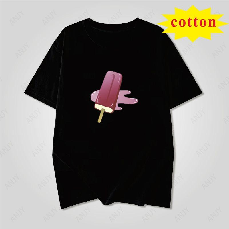 Summer Fresh Color Popsicle Handpainted Pattern Loose Casual Round Neck Short Sleeved Top