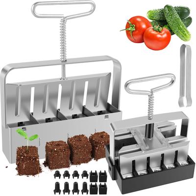 2Pcs Seedling Soil Blocker 4/20 Cell Stainless Steel Handheld Soil Block Maker Tools for Greenhouse Yard Seedlings Garden Tools