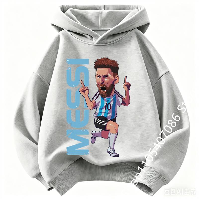 Football Star Cartoon Print Autumn/Winter Coat Messi Children's Hooded Sweatshirt Boys' Sports Shirt Girls' Casual Top