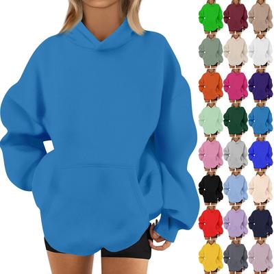 Damenmode Lässige Langarm Einfarbig Kapuzenpullover Tops