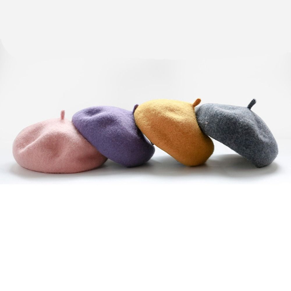 Color Flattish Cap Kids Caps Warm Hat Girl Beret Baby Wool Hat Children's Beret Children's Caps
