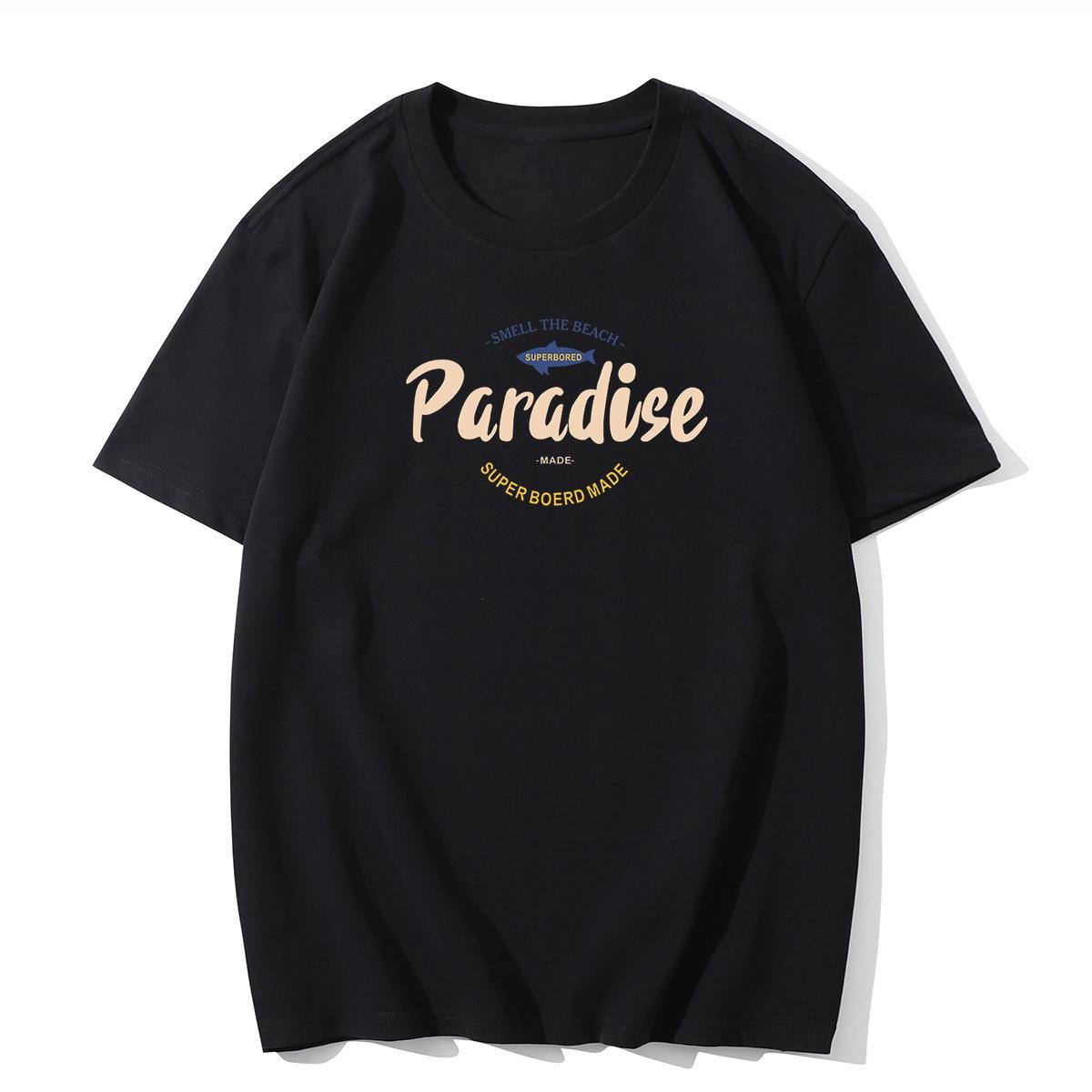 

Летний топ с круглым вырезом и буквенным принтом для пары, модная повседневная футболка с короткими рукавами для мужчин и женщин из чистого хлопка 3XL чёрный