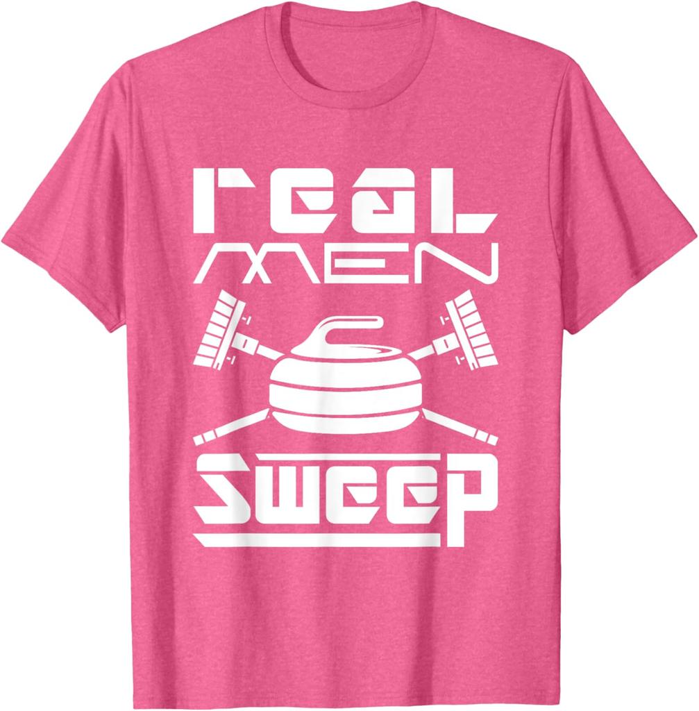 Real Men Sweep Curling Graphic Tee Cotton Short Sleeve Casual TShirt Gift for Men