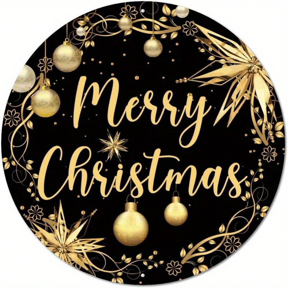 Planetjuice Metal Christmas Wall Art Snowflake Wreath Gold Black Inch Outdoor Indoor Decor 20x20