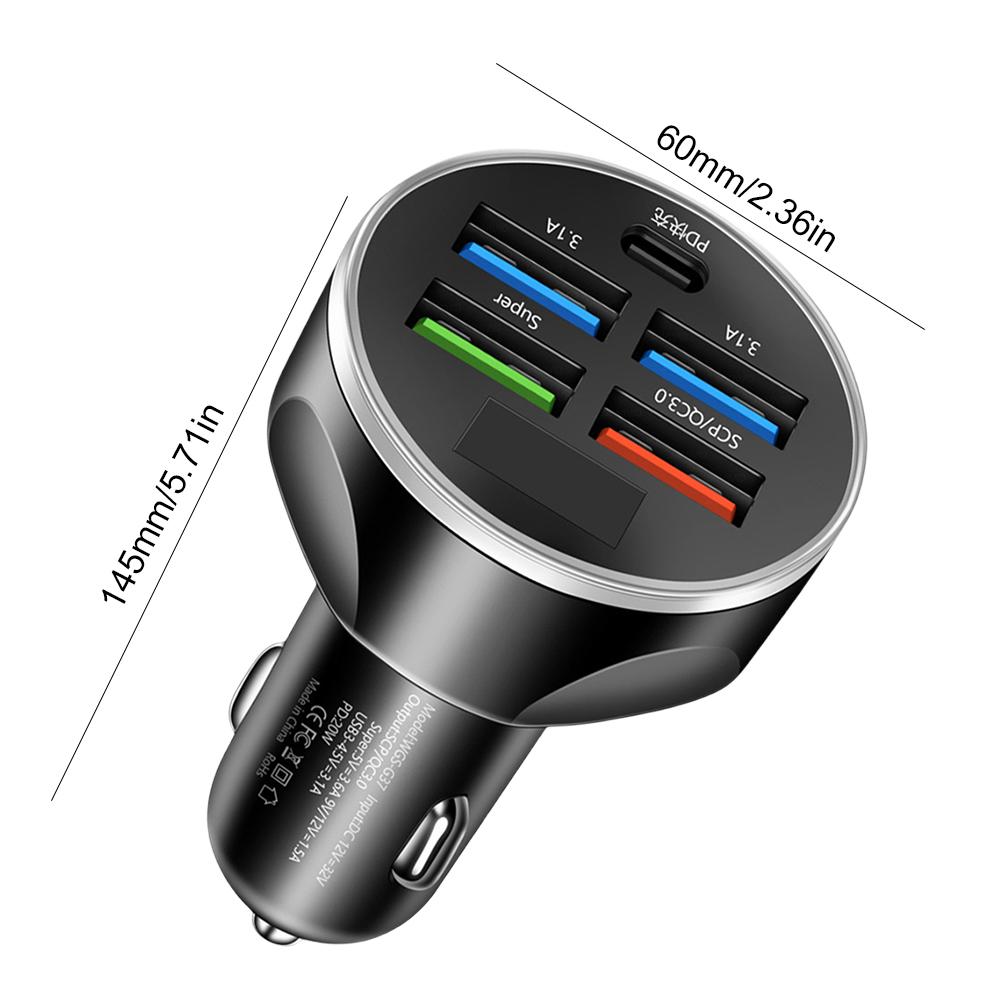 Adaptor Auto 4USB PD 250W pentru Telefon Mobil, Tip C, Încărcare Rapidă, Adaptor Brichetă 5 în 1 pentru iPhone Samsung Huawei Xiaomi