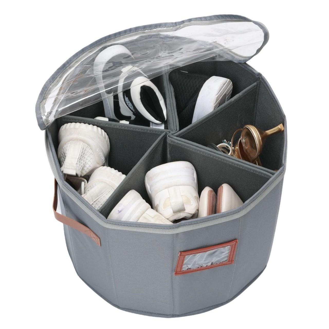 

1 шт. Коробка для хранения обуви со съемными разделителями Цилиндрический пыленепроницаемый органайзер для гардероба прихожей Многосекционный дизайн