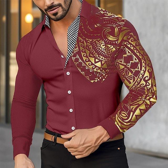 Men Long Sleeve Shirt With Metallic Print For Casual Wear And Spring Fashion