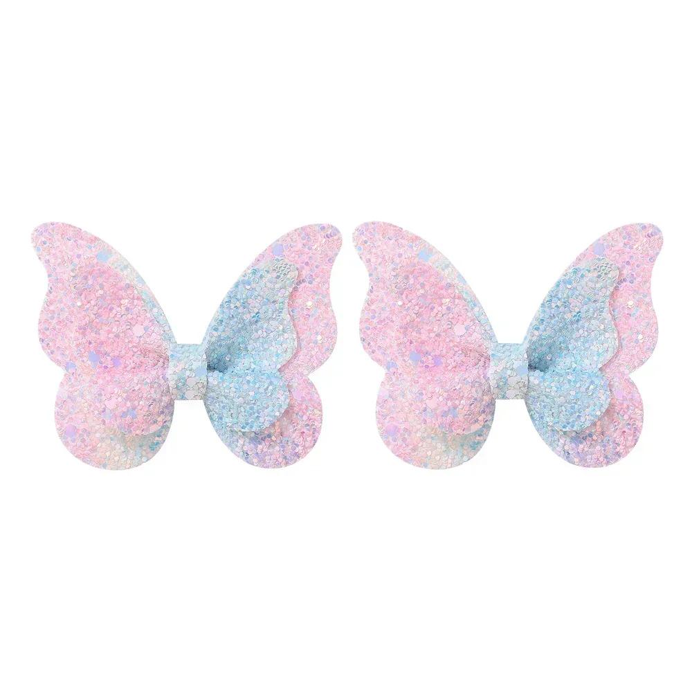 2/4/5Pcs Girls Cute Sequins Double Butterfly Hair Clip Bow Hairpins DIY Headwear Bow Decor Hairgrip Toddler Hair Accessories