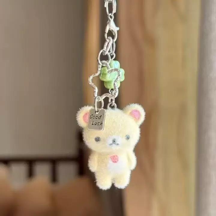 Trend Cute Bear Rilakkumas Flocking Pendent Ccd Hanging Rope Phone Charm Keychain Bag Decor Surprise Gift For Gifts
