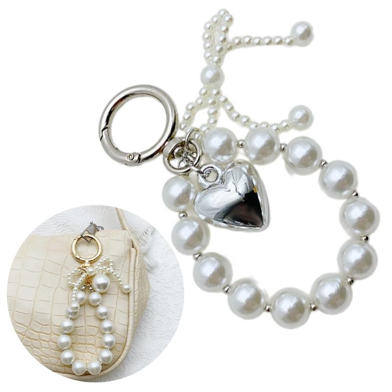 Stylish Bowknot Keychain Faux Pearls Bowtie Pendant for Women's Handbags and Backpacks Colorful Key Chain Bag Ornament