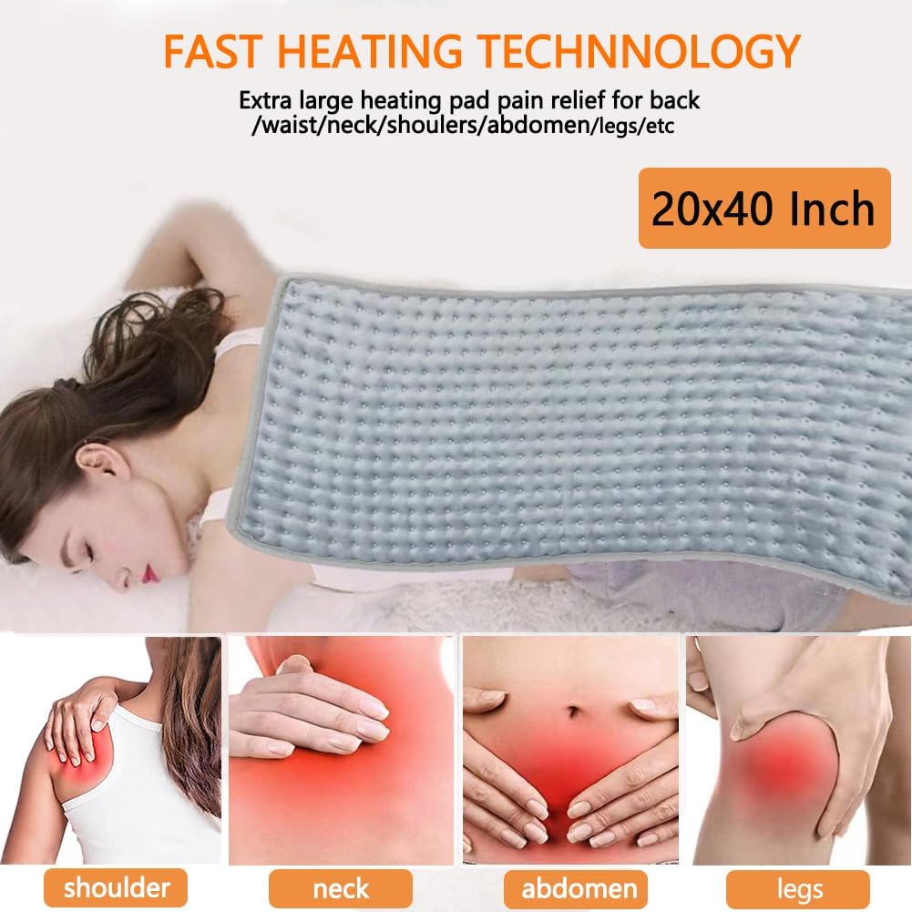 Heating Pad - 20"x40" Extra Large Heating Pad for Back/Shoulders/Neck/Knee/Leg Pain Relief,Electric Heating Pads for Cramps,XXXL Heated,6 Heat