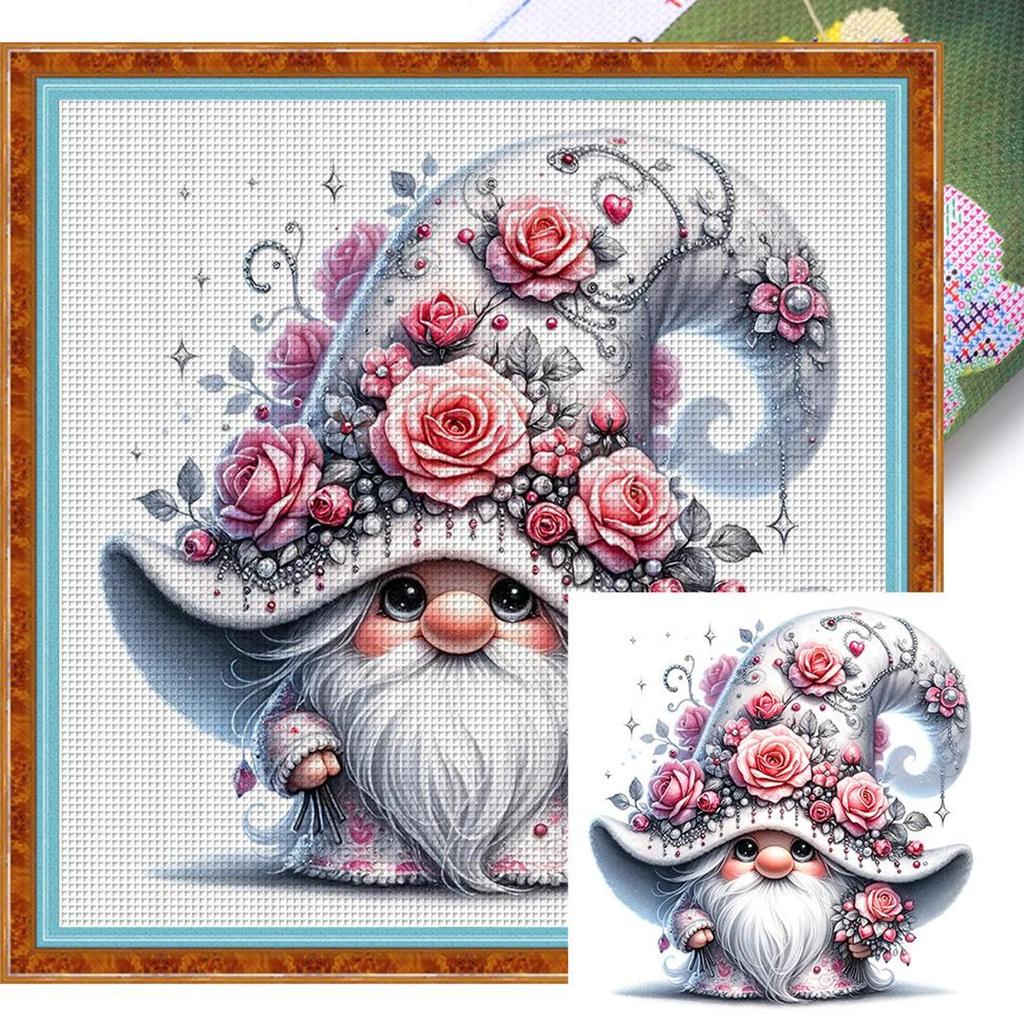 Gnome Printed Cross Stitch Kit 40x40cm DIY 11CT Thread Art Needlework Home Decor