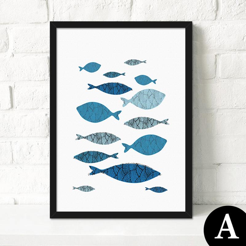 3 sätze Mediterranen stil dekorative malerei abstrct blau fisch zimmer moderne einfache malerei frische schlafzimmer wand poster