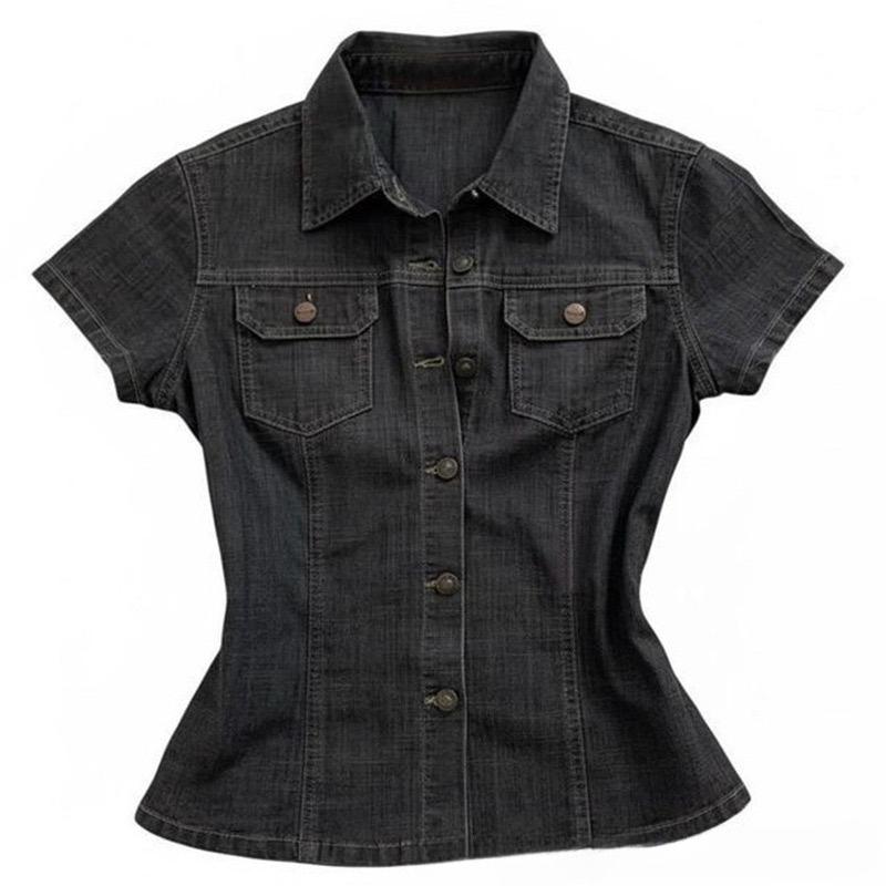 ROADVIBE Chemise japonaise rétro noire neuve à col en V pour femmes Harajuku Goth grande taille ajustée à la taille et amincissante top fashion