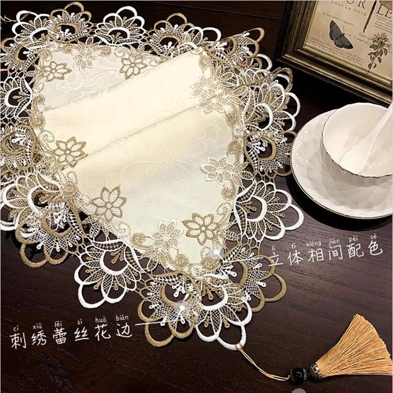 Lace Embroidered Table Runner Fabric Dining Table and Coffee Table TV Cabinet Shoe Cabinet Dust-Proof Towel Cloth
