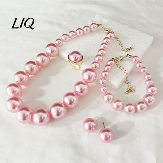 Wedding Necklace Earrings Bracelet 3Pcs/Set Imitation Pearls Jewelry Set, Adjustable Length Choker with Ear Studs Bridal Accessories And Bracelet, Set