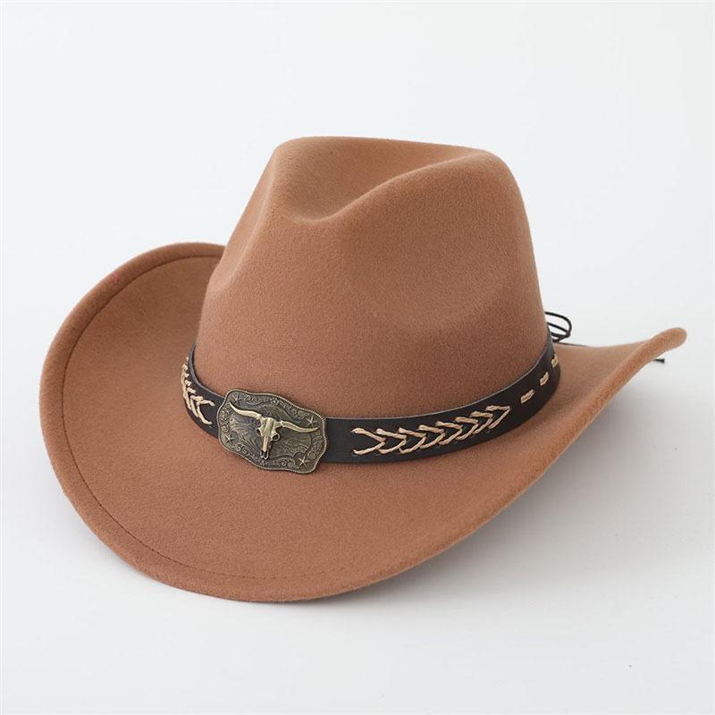 Hot-selling top hat, ethnic style cow head, western cowboy top hat, rolled brim, retro riding hat, woolen felt hat