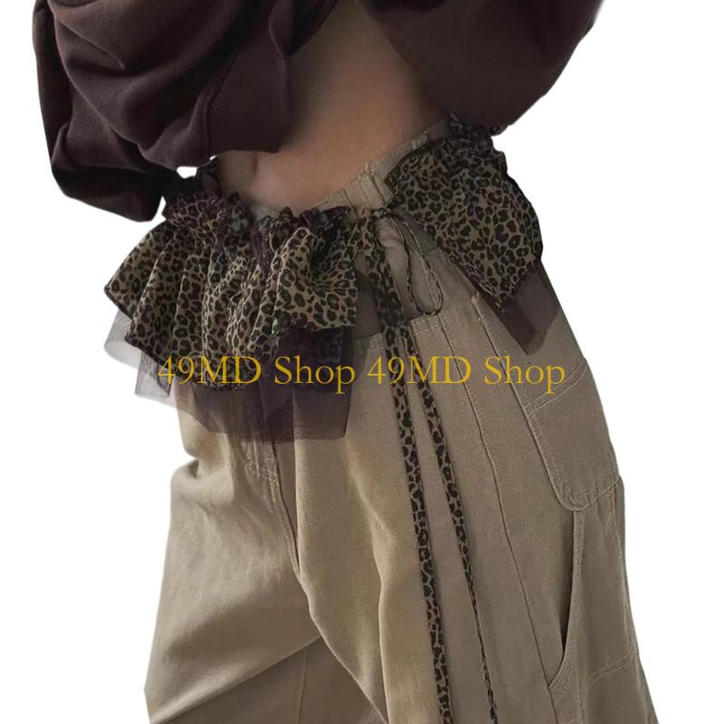 49MD Comfortable Elastic Waistband Mesh Layer Ruffled Trim Leopard Design Street