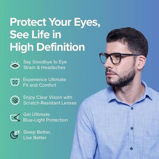 Intellilens | Zero Power Blue Cut Computer Glasses | Anti Glare, Lightweigh | UV Protection Specs | Unisex | Matte Black | Round | Medium