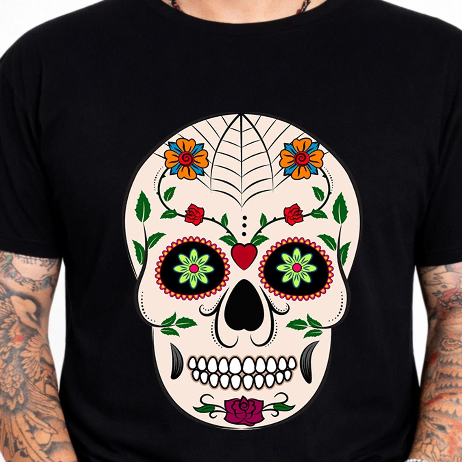 Sugar Skull Spider Web T-Shirt Day of the Dead Rose Floral Gothic Gift Tee Top M